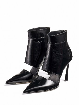 Jimmy Choo Tara 100mm black leather pumps / point toe cut out panel booties
