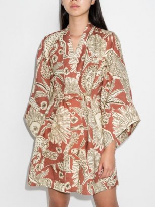 Johanna Ortiz Woodland tribes tie cover-up / womens organic linen cover ups / women’s wild animal print robes - flipped