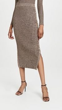 Jonathan Simkhai Ashton Midi Skirt w/ Plackets in Dune Chocolate / chic rib knit form fitting skirts / knitted fashion