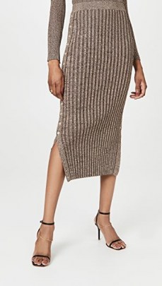 Jonathan Simkhai Ashton Midi Skirt w/ Plackets in Dune Chocolate / chic rib knit form fitting skirts / knitted fashion - flipped