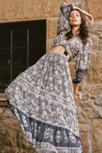 SPELL JUNIPER MAXI SKIRT Charcoal ~ flowing floral boho skirts ~ floaty bohemian fashion