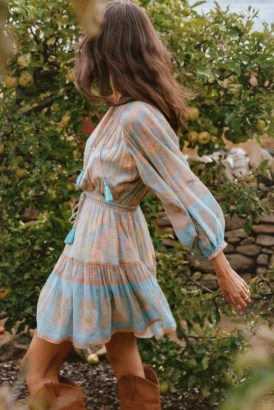 SPELL JUNIPER PLAYDRESS Eggshell Blue – tasseled boho dresses – bohemian fashion - flipped