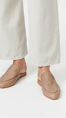 KAANAS Sardinia Mules Taupe / scale embossed leather slip on loafers - flipped