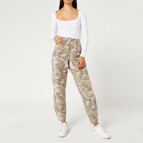 RIVER ISLAND Khaki camo print tapered trousers / womens high waist camouflage trousers - flipped
