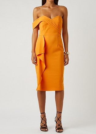 LAVISH ALICE Orange one-shoulder midi dress / sweetheart neckline pencil dresses / bright occasion fashion - flipped