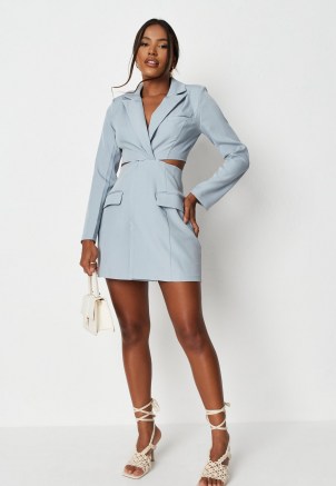 MISSGUIDED light blue twist front cut out blazer mini dress – jacket style going out dresses