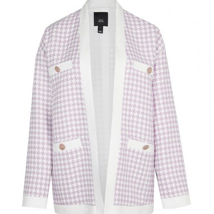 RIVER ISLAND Lilac dogtooth boucle cardigan / checked open front cardigans - flipped