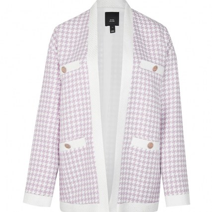 RIVER ISLAND Lilac dogtooth boucle cardigan / checked open front cardigans