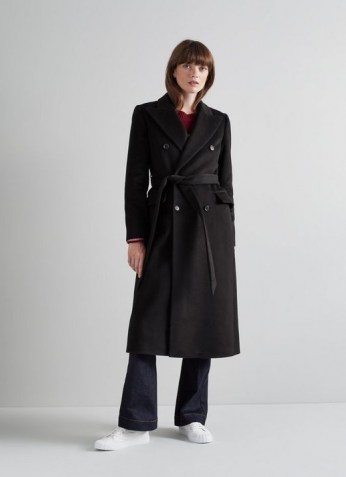 L.K. BENNETT LOUISE BLACK CASHMERE COAT ~ womens classic belted tie waist coats ~ women’s luxe outerwear - flipped