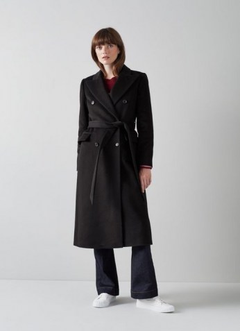 L.K. BENNETT LOUISE BLACK CASHMERE COAT ~ womens classic belted tie waist coats ~ women’s luxe outerwear