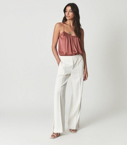 REISS LUIS SATIN CAMISOLE TOP ROSE ~ pink gathered cami tops ~ spaghetti strap camisoles - flipped