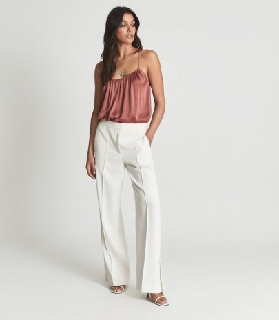 REISS LUIS SATIN CAMISOLE TOP ROSE ~ pink gathered cami tops ~ spaghetti strap camisoles