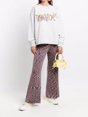 M Missoni signature-knit flared trousers in purple | designer knitwear | womens knitted flares - flipped