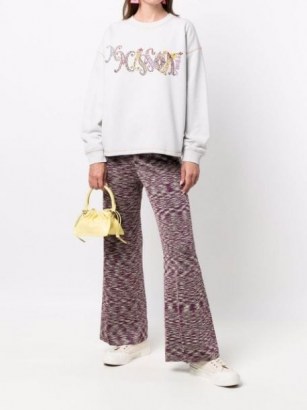 M Missoni signature-knit flared trousers in purple | designer knitwear | womens knitted flares