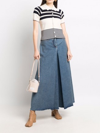 Maison Margiela inverted-pleat denim skirt | blue frayed hem skirts - flipped