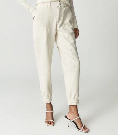 REISS MANDY TAILORED JOGGERS IVORY – chic jogging bottoms – sports inspired fashion - flipped