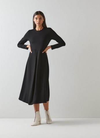 L.K. BENNETT MARIA BLACK VISCOSE MIX DRESS ~ LBD ~ chic fit and flare midi dresses - flipped