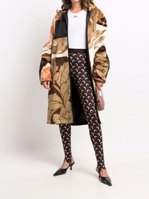 Marine Serre abstract-print faux-shearling coat / neutral hooded floral print coats / womens winter outerwear - flipped