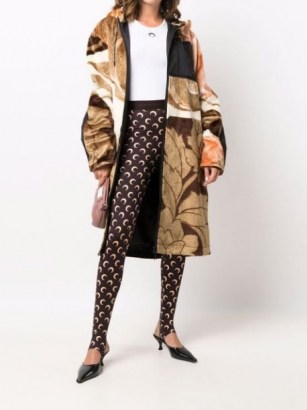 Marine Serre abstract-print faux-shearling coat / neutral hooded floral print coats / womens winter outerwear