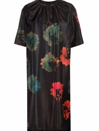 Marni floral-print shift dress / black floral dip hem round neck dresses women’s relaxed fit designer fashion - flipped