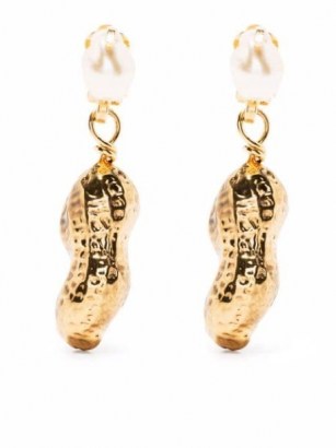 Marni peanut drop pearl earrings / gold tone designer statement jewellery / clip on drops - flipped