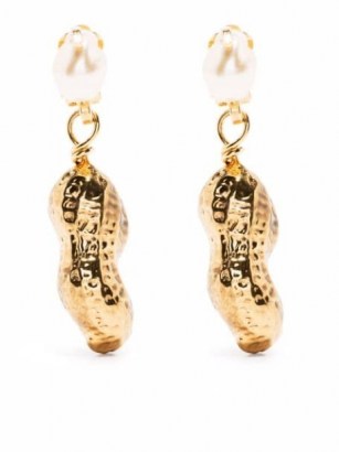 Marni peanut drop pearl earrings / gold tone designer statement jewellery / clip on drops