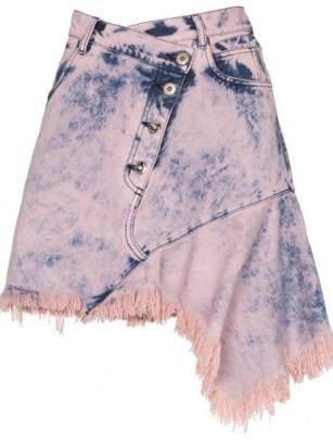 Marques’Almeida asymmetric dyed denim mini skirt in pink and blue | fringed edge skirts | frayed hem - flipped