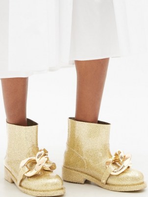 JW ANDERSON Chain metallic-rubber boots in gold ~ glittering chunky chain boots - flipped
