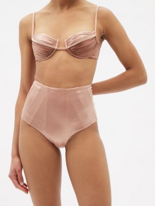 ISA BOULDER Course high-rise panelled metallic bikini briefs ~ pink retro high waist bikini bottoms - flipped