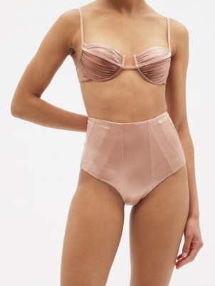 ISA BOULDER Course high-rise panelled metallic bikini briefs ~ pink retro high waist bikini bottoms