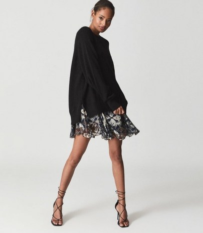 Reiss MIA 2-IN-1 FINE-KNIT JUMPER & PRINTED DRESS BLACK PRINT | floaty dresses under slouchy jumpers | chic knitwear - flipped
