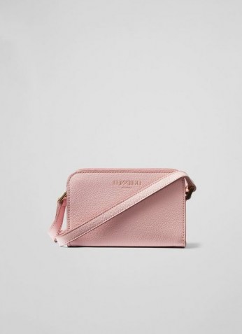 L.K. BENNETT MINI MARIE PINK GRAINY LEATHER SHOULDER BAG ~ small luxe textured crossbody bags - flipped