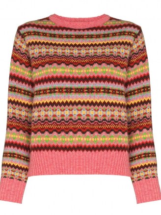Molly Goddard Carla fairisle jumper | womens pink fair isle intarsia knit jumpers - flipped