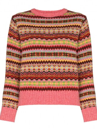 Molly Goddard Carla fairisle jumper | womens pink fair isle intarsia knit jumpers