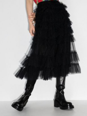 Molly Goddard Nuala black ruffle-detailing tulle midi skirt | sheer overlay ruffled skirts