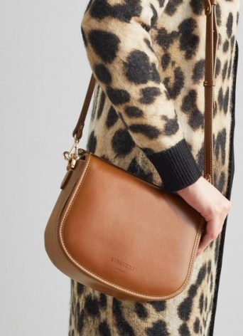 L.K. BENNETT MOLLY TAN LEATHER SHOULDER BAG ~ brown top handle bags ~ front flap closure handbags - flipped