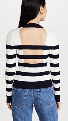 Monse Cut Out Stripe Knit Top Midnight/Ivory – striped cutout back jumpers