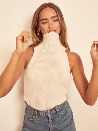 Reformation Montaigne Sleeveless Sweater in Cream / womens chic high mock neck sweaters / women’s stylish / neutral knits