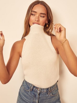 Reformation Montaigne Sleeveless Sweater in Cream / womens chic high mock neck sweaters / women’s stylish / neutral knits - flipped