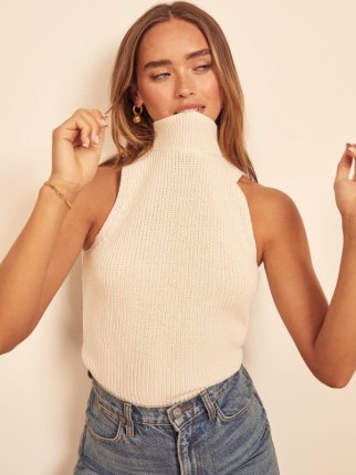 Reformation Montaigne Sleeveless Sweater in Cream / womens chic high mock neck sweaters / women’s stylish / neutral knits