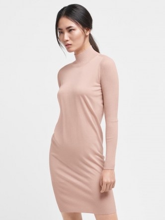 Wolford MONTANA DRESS ~ luxe pale pink Merino wool high neck dresses ~ chic knitted dresses ~ petal rose ~ knitwear - flipped