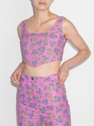 Natasha Zinko pink floral print corset top / cropped fitted bodice tops - flipped