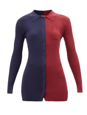 STAUD Milton colour-block ribbed-knit cardigan navy/red / womens colourblock cardigans