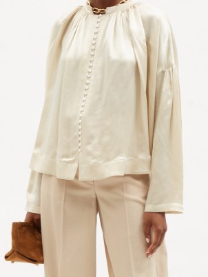 CO A-line ivory satin blouse ~ luxe blouses ~ feminine drop shoulder tops