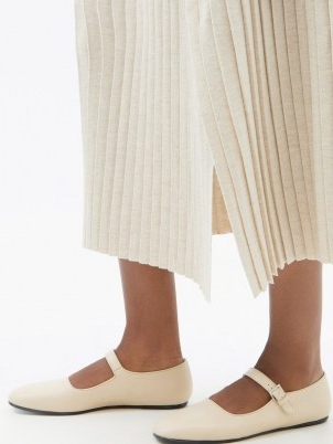 THE ROW Ava square-toe cream leather Mary Jane flats | classic single buckle strap flat heel shoes | vintage inspired Mary Janes | women’s luxe footwear