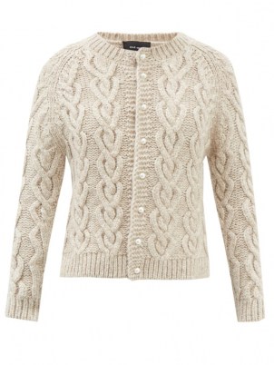 SIMONE ROCHA Faux-pearl button cable-knit cardigan | womens textured front button up cardigans - flipped