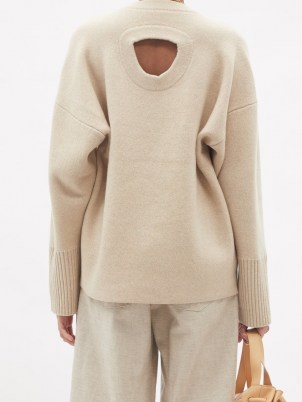 PROENZA SCHOULER Oversized cutout-back cashmere-blend sweater – women’s beige oversized cut out back sweaters – womens luxury drop shoulder jumpers