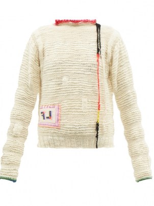 LA FETICHE Sissy logo-patch wool sweater / womens textured drop shoulder sweaters - flipped