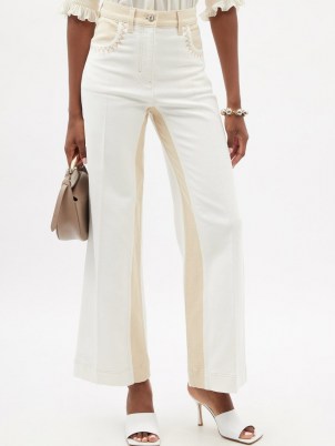 CHLOÉ Striped wide-leg jeans | womens white and beige contrast stripe denim trousers | casual luxe fashion - flipped