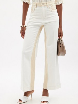 CHLOÉ Striped wide-leg jeans | womens white and beige contrast stripe denim trousers | casual luxe fashion